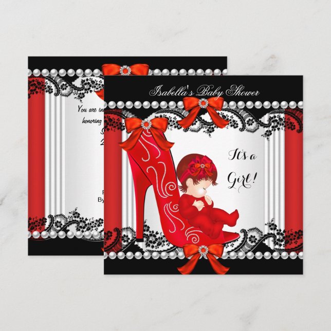 Rödhåriget Baby Shower Girl Red High Heel Shoe Inbjudningar (Fram/baksida)