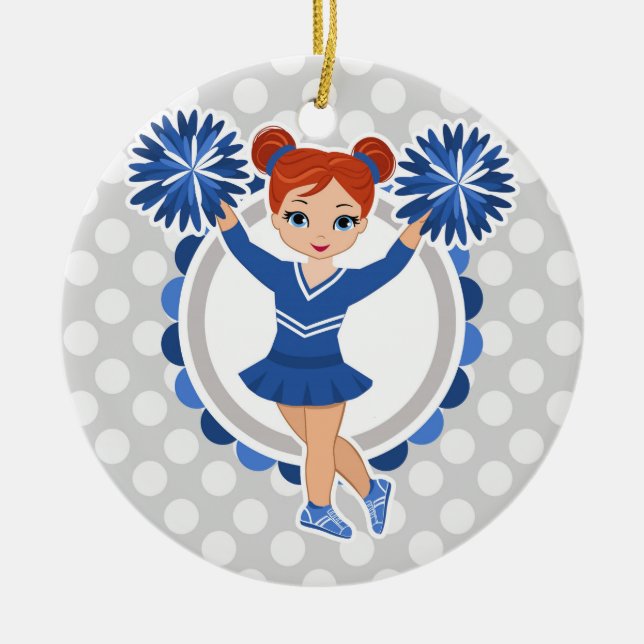 Rödhåriget Blue Cheerlead - Cute Cheer Julgransprydnad Keramik (Framsidan)