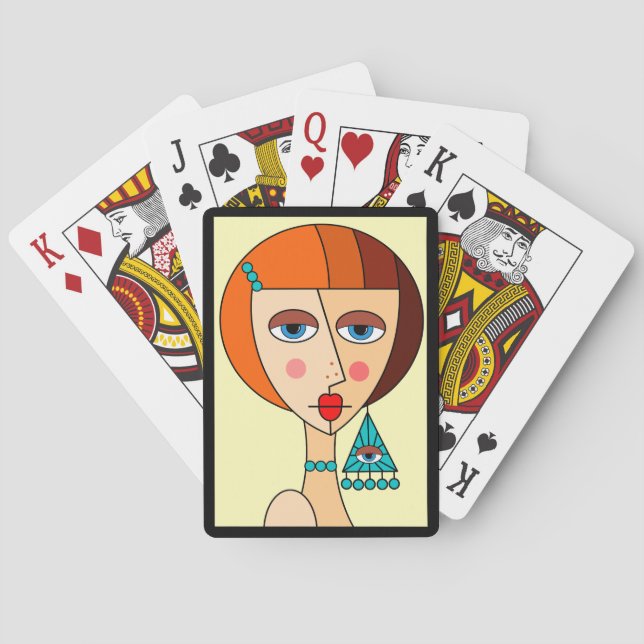 Rödhåriget Kvinnor vacker kubism Casinokort (Baksidan)