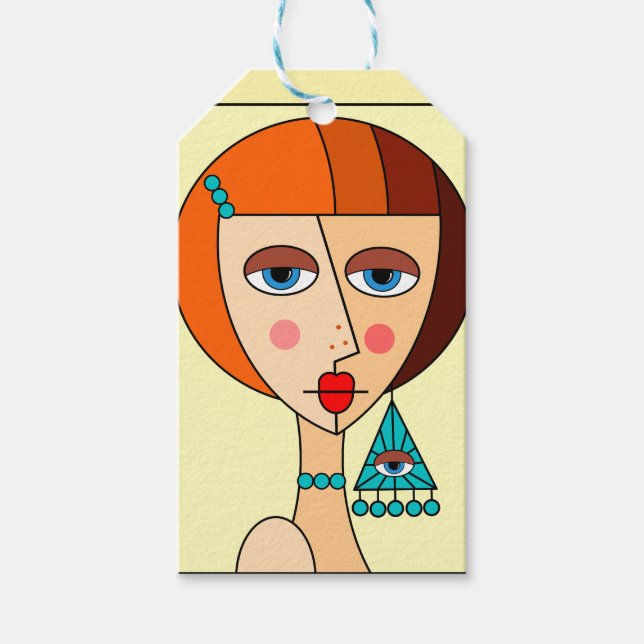 Rödhåriget Kvinnor vacker kubism Presentetikett (Framsidan)