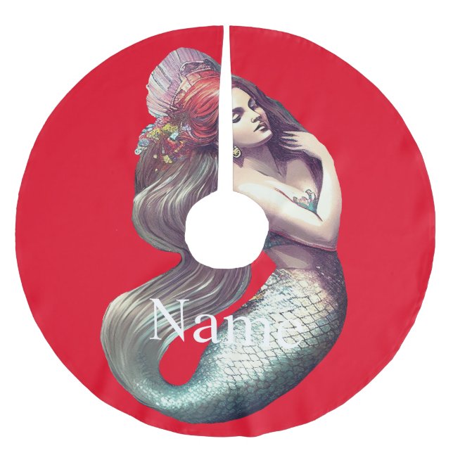 Rödhårigets Sjöjungfru Beauty Thunder_Cove Julgransmatta Borstad Polyester (Framsidan)