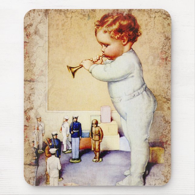 Rödhårigpojke som blåser hornen till soldater musmatta (Framsidan)