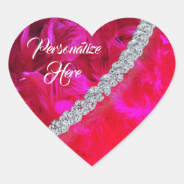 Rödhjärtfjädrar med diamantdekalk hjärtformat klistermärke