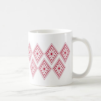 rödhjärtformad löv-kvadrat mönster kaffemugg