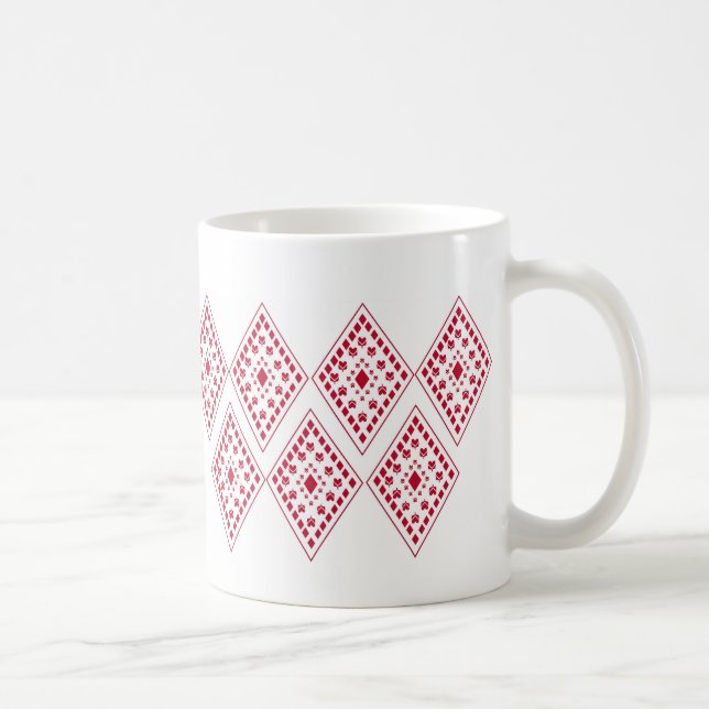 rödhjärtformad löv-kvadrat mönster kaffemugg (Höger)