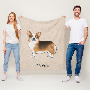 Rödhuvad trefärgad Pembroke Welsh Corgi och namn Fleecefilt