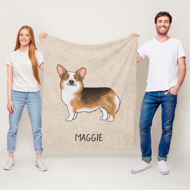 Rödhuvad trefärgad Pembroke Welsh Corgi och namn Fleecefilt (På plats)