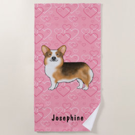 Rödhuvad Tri Pembroke Welsh Corgi Rosa Hjärtan