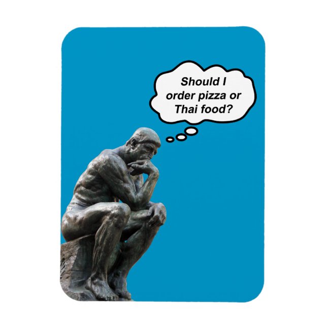 Rodin Thinker Statue - Pizza eller Thai Food? Magnet (Vertikal)