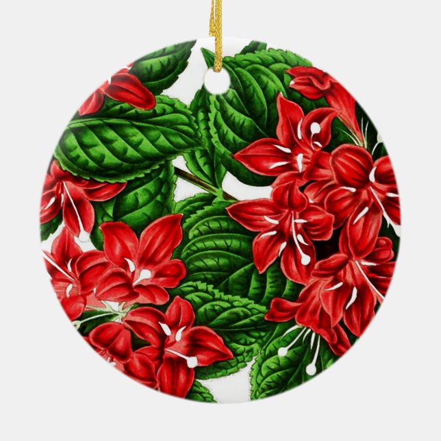 Rödingerblommor, vintage julgransprydnad keramik (Baksidan)