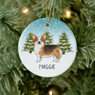 Rödkammad Tri Pembroke Corgi Vinter Jul Julgransprydnad Keramik