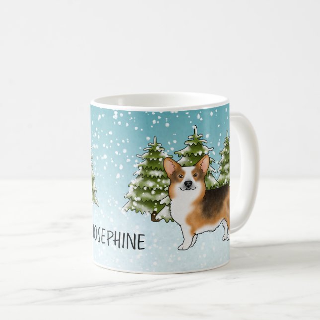 Rödkammad Tri Pembroke Corgi Vinter Jul Kaffemugg (Framsida höger)