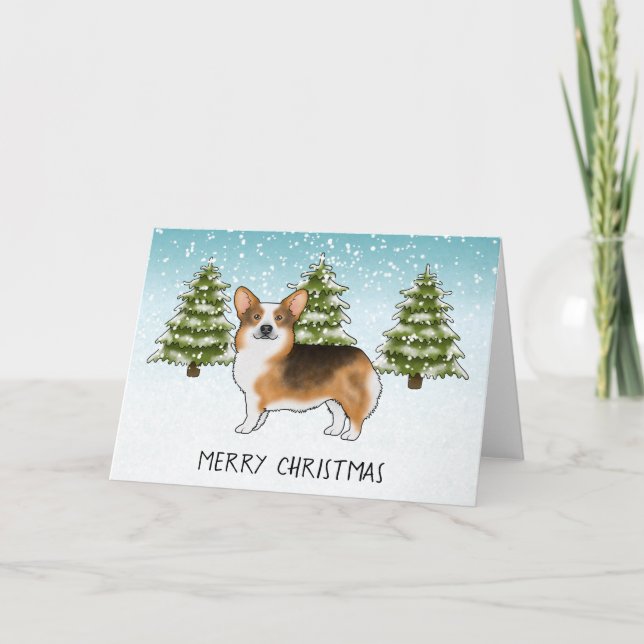 Rödkammad Tri Pembroke Corgi Vinter Jul Kort (Framsida)