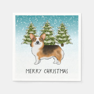 Rödkammad Tri Pembroke Corgi Vinter Jul Pappersservett