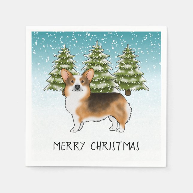 Rödkammad Tri Pembroke Corgi Vinter Jul Pappersservett (Framsidan)