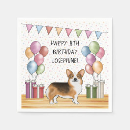Rödkammad Tri Pembroke Welsh Corgi Glad Födelsedag Pappersservett