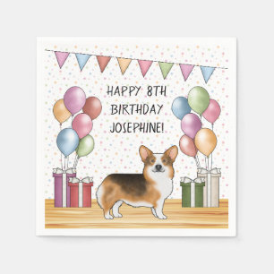 Rödkammad Tri Pembroke Welsh Corgi Glad Födelsedag Pappersservett