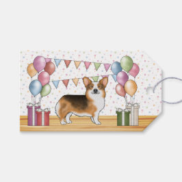 Rödkammad Tri Pembroke Welsh Corgi Grattis på föde Presentetikett