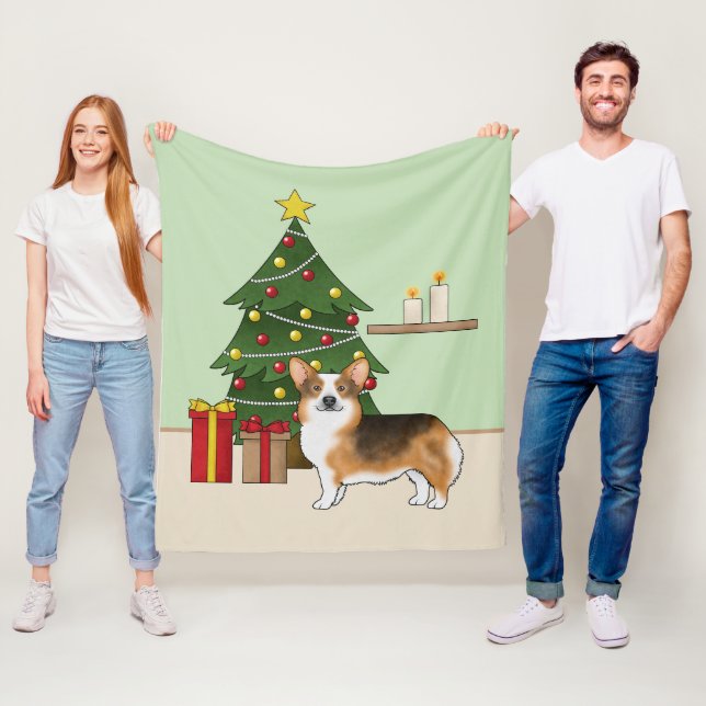 Rödkammad Tri Pembroke Welsh Corgi Julgran Fleecefilt (På plats)