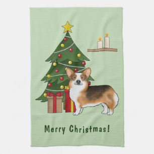 Rödkammad Tri Pembroke Welsh Corgi Julgran Kökshandduk