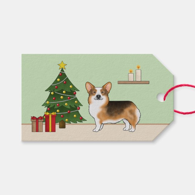 Rödkammad Tri Pembroke Welsh Corgi Julgran Presentetikett (Framsidan (Horisontell))