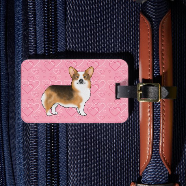 Rödkammad Tri Pembroke Welsh Corgi Kärlek Rosa Bagagebricka (Framsida Insitu 4)