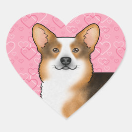 Rödkammad Tri Pembroke Welsh Corgi Kärlek Rosa Hjärtformat Klistermärke
