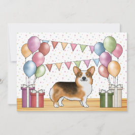 Rödkammad Tri Pembroke Welsh Corgi Söt Födelsedag Inbjudningar