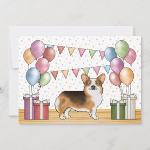 Rödkammad Tri Pembroke Welsh Corgi Söt Födelsedag Inbjudningar