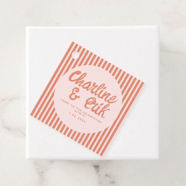Rödkantad handskrift Retro Bröllop Tack, FA Gåvor Etiketter (På plats)