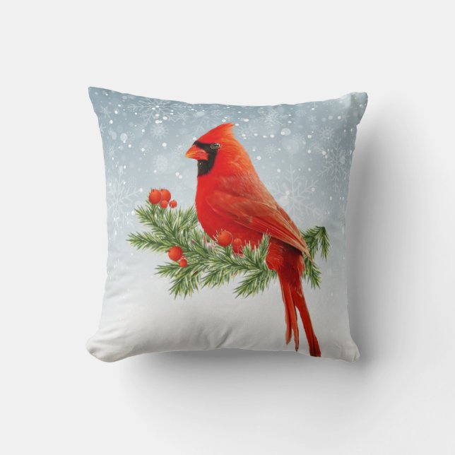 Rödkardinalfågelkudde God jul Kudde (Framsida)
