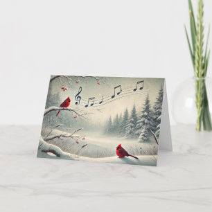 Rödkardinalfåglar Snöiga Skogar Musiknoter 3 Helgkort