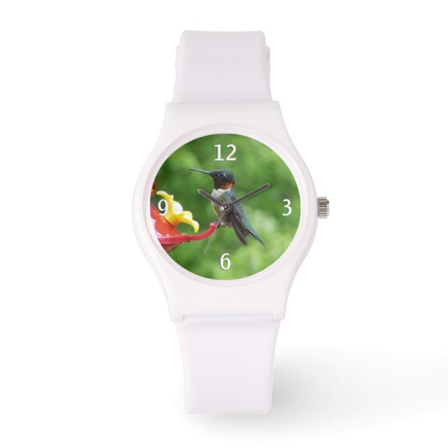 Rödkindad kolibri fågelfotografering armbandsur (Framsida)