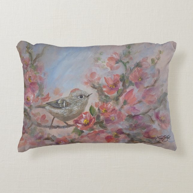 Rödkindad kungsfågel prydnadskudde (Framsidan)