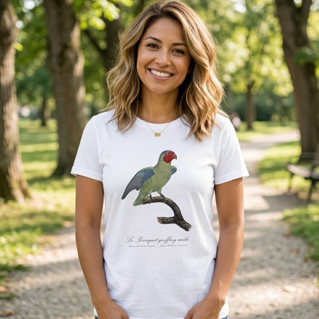 Rödkindad papegoja, Geoffroyus geoffroyi T Shirt (Male Red-Cheeked Parrot, Geoffroyus geoffroyi. Women Basic White T-Shirt)