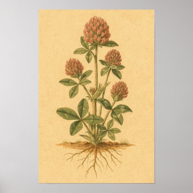 Rödklöver botanisk studie – 12 x 18 affisch (Framsidan)