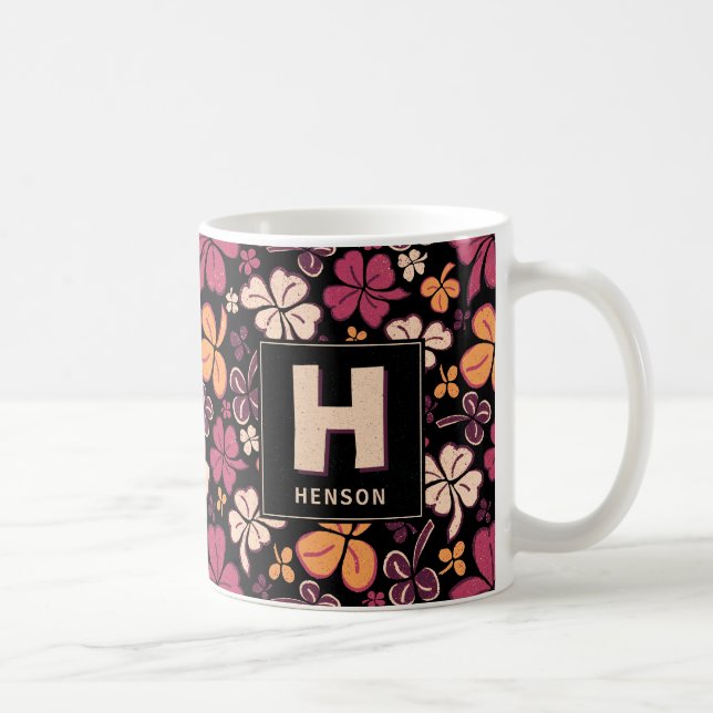 Rödklöver Shamrock Monogrammerad St. Patricks dag Kaffemugg (Höger)
