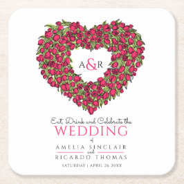 Rödknölpandedräkt bläck teckning monogram bröllop underlägg papper kvadrat