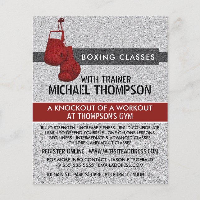 Rödkorniga Boxing-handskar, Boxing Class Advert Flygblad (Framsidan)