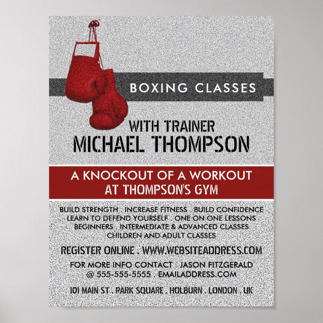 Rödkorniga Boxing-handskar, Boxing Class Advert Poster (Framsidan)