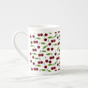Rödkörsbär, Mönster av körsbär, Löv, frukt Benporslin Mugg