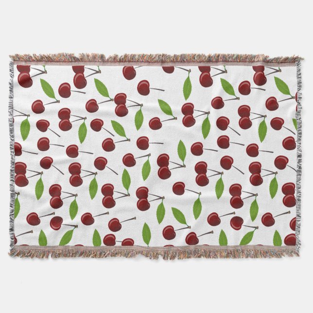 Rödkörsbär, Mönster av körsbär, Löv, frukt Filt (Framsidan)