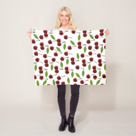 Rödkörsbär, Mönster av körsbär, Löv, frukt Fleecefilt