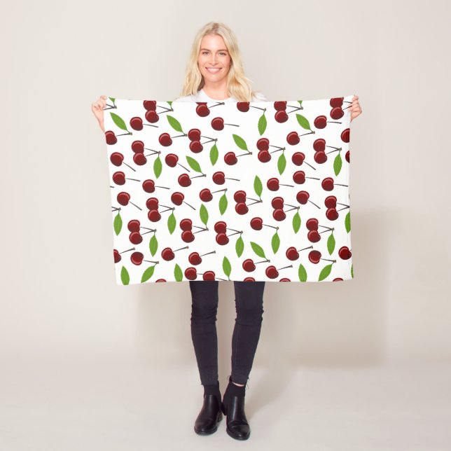 Rödkörsbär, Mönster av körsbär, Löv, frukt Fleecefilt (På plats)