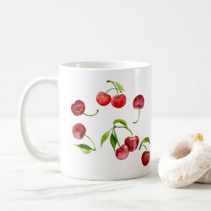 Rödkörsbär, vattenfärg kaffemugg