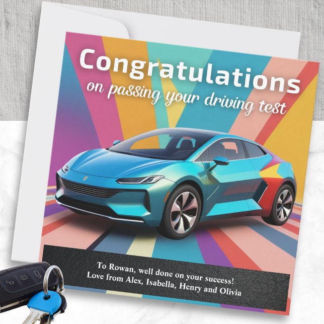 Rödkort Förarprov Färgglatt Moderna Grattis Kort (A colourful congratulations card for someone who has passed their driving test)