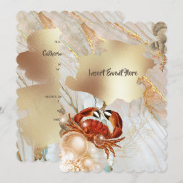 Rödkrabbmarmor guld flytande elegant party chic inbjudningar