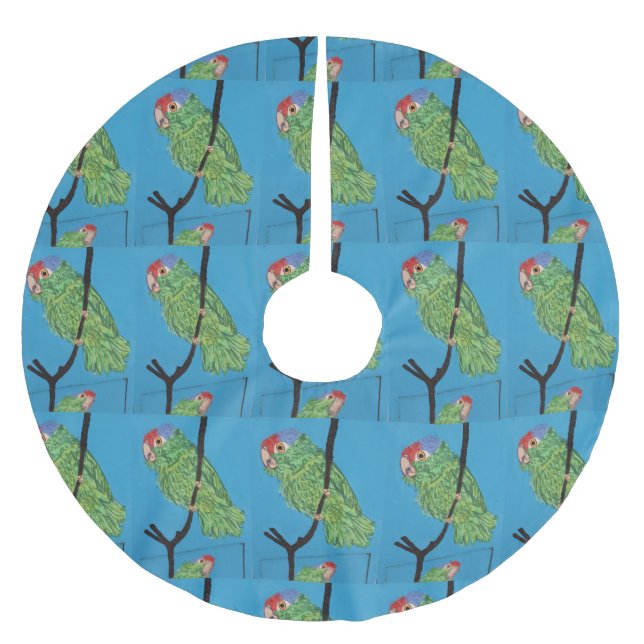 rödkröda papegojor träd julgransmatta borstad polyester (Framsidan)