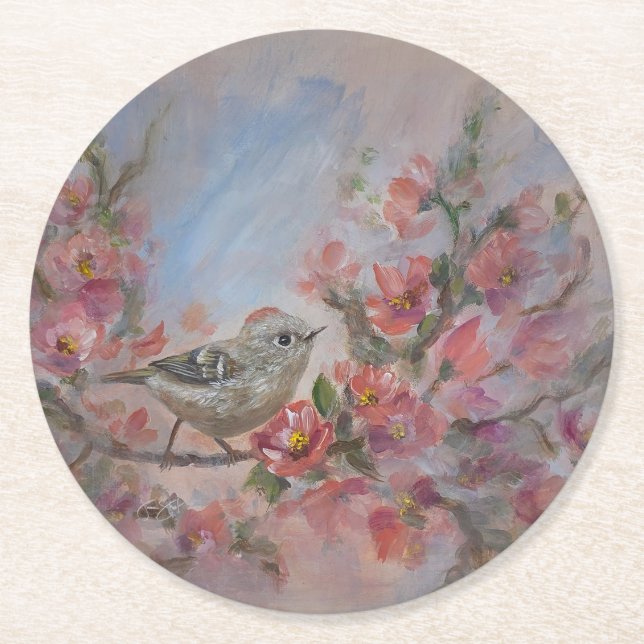 Rödkronad kungsfågel underlägg papper rund (Framsidan)