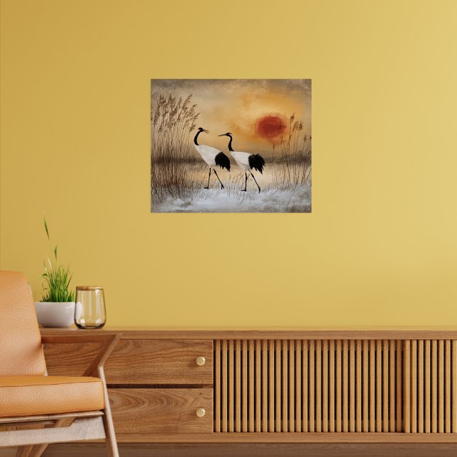 Rödkronad trana, akvarellkonst, poster (Vardagsrum 2)